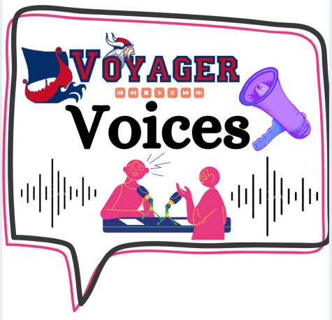 The new logo for 2021-2022 for Voyager Voices, Easterns podcast