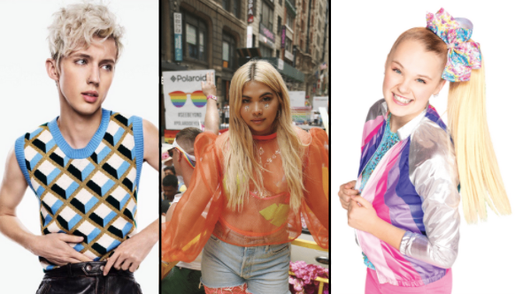 Celebrities such as Troye Sivan (left), Hayley Kiyoko (middle), and Jojo Siwa (right) faced many fears when telling the public their sexual orientation.