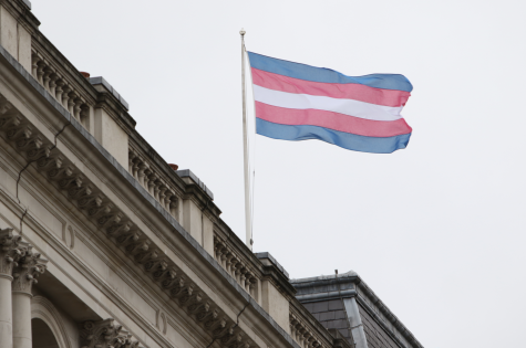 The Transgender Pride Flag flies on the Foreign Office building in London on Transgender Day of Remembrance, 20 November 2017, a moment to remember all those trans people around the world who have lost their lives because of who they are.