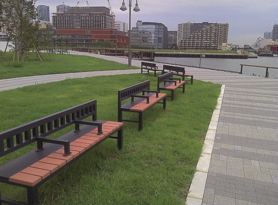 Pictured is one of the anti-homeless structures. The dividers make sleeping on the benches uncomfortable and unusable. 