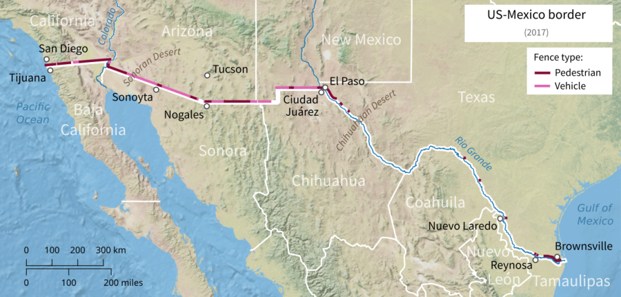 The U.S.-Mexico border stretches 1,951 miles from the Pacific Ocean to South Texas.
