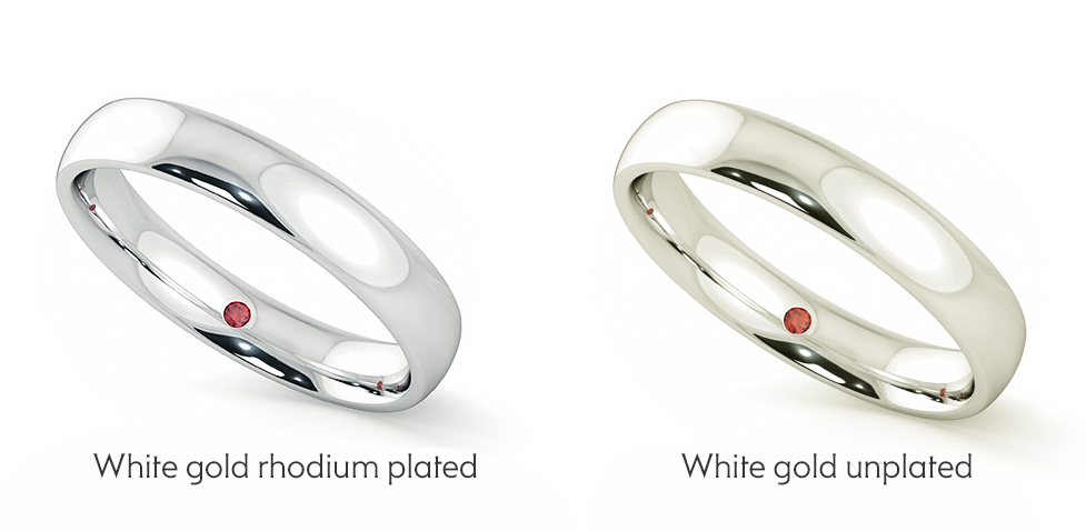 Rhodium is what makes white gold white, as shown in the picture.