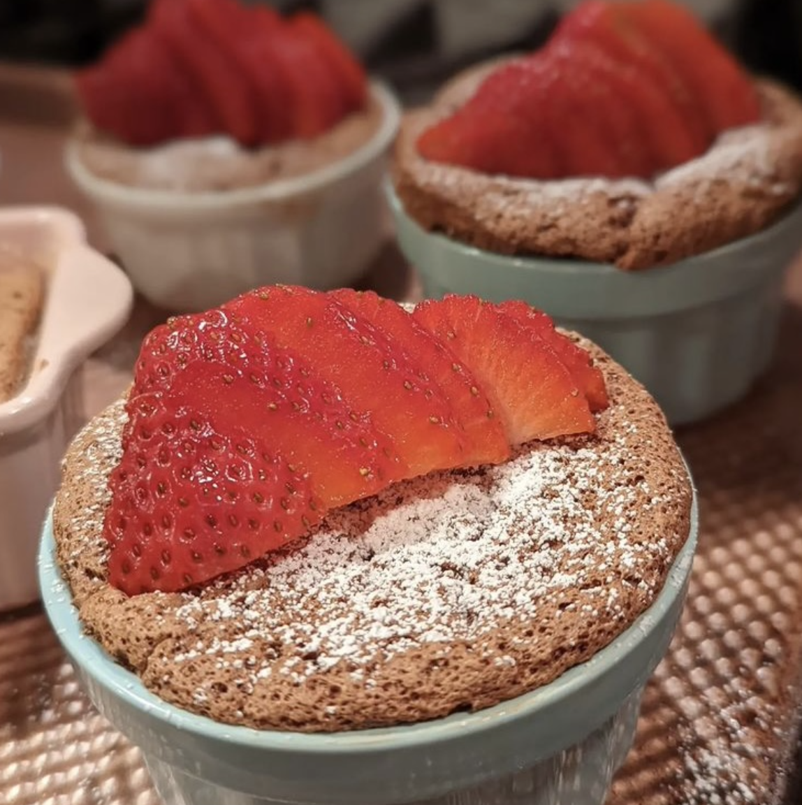 Chocolate Soufflé with strawberries at Cams 